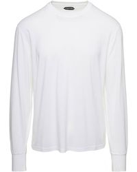 Tom Ford - White Long-sleeved Basic T-shirt With Cuffs In Lyocell Blend Man - Lyst