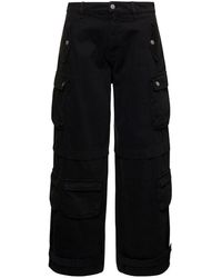 ICON DENIM - 'rosalia' Black Low Waisted Cargo Jeans With Patch Pockets In Cotton Denim Woman - Lyst