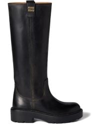 Miu Miu - Antiqued Finish Leather Boots Shoes - Lyst