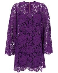 Dolce & Gabbana - Dress With Round Neck And All-Over Floral Embroidery - Lyst