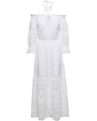 Temptation Positano - Embroidered Off-shoulder Maxi Dress In White Cotton Woman - Lyst