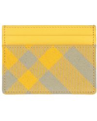 Burberry - Leather And Checked Fabric Card Holder - Lyst