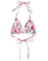 Ganni - Pink Floral Bikini Top - Lyst