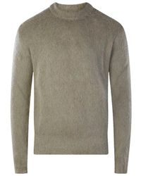 Ami Paris - Taupe Mohari And Wool Blend Sweater - Lyst