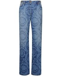 Versace - 'baroque' Blue Cotton Jeans - Lyst