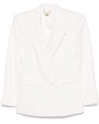 Elisabetta Franchi - Linen Blend Double-Breasted Jacket - Lyst