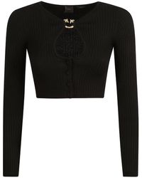 Pinko - Cut-out Ribbed-knit Cropped Cardigan - Lyst