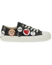 Moschino - Leather Sneakers With Playful Pins - Lyst