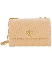 Tory Burch - 'convertible Kira' Beige Shoulder Bag With Logo In Chevron-quilted Leather Woman - Lyst