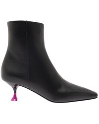 3Juin - Black Ankle Boots With Zip And Contrasting Heel In Leather Woman - Lyst