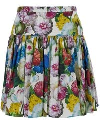 Dolce & Gabbana - Mini Multicolor Skirt With All-over Floreal Print In Cotton Woman - Lyst