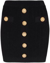 Balmain - High Waist Buttoned Mini Skirt - Lyst