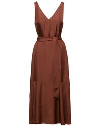 IVY & OAK - 'nele' Brown Midi Dress With Belt And Flounced Skirt In Acetate Woman - Lyst