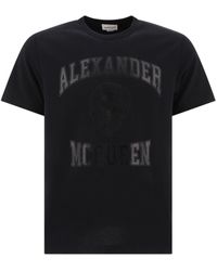 Alexander McQueen - Cotton T-shirt With Front Logo And Skull Print - Lyst
