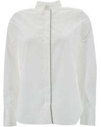 Brunello Cucinelli - White Shirt With Monile Detail In Cotton Blend Woman - Lyst