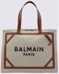 Balmain - Natural Canvas And Brown Leather B-army Medium Tote Bag - Lyst
