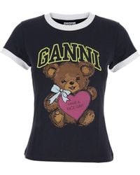 Ganni - Crewneck T-Shirt With Maxi Logo On The Front - Lyst