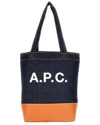 A.P.C. - A.P.C Fabric And Leather Tote Bag With Print - Lyst