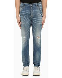 DSquared² - Regular Blue Washed Denim Jeans With Wear - Lyst