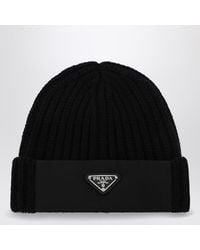 Prada - Wool And Re-Nylon Hat With Triangle Logo - Lyst