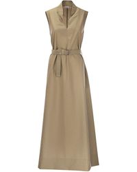 Brunello Cucinelli - Techno Cotton Poplin Dress With Belt And Precious Shoulder Detail - Lyst