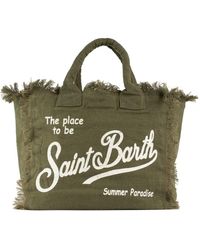 Saint Barth - Military Linen Vanity Tote Bag With Embroidery - Lyst