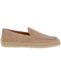 Tod's - Pink Slip-on Loafers With Rafia Detail In Suede Woman - Lyst