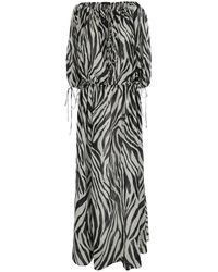 ANDAMANE - 'Wilma' And Long Dress With Long Balloon Sleeves And All-Over Zebra Print - Lyst