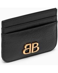 Balenciaga - Monaco Black Leather Card Holder With Logo - Lyst
