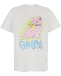 Ganni - Crewneck T-Shirt With Maxi Logo On The Front - Lyst