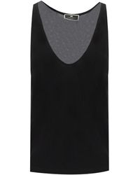 Elisabetta Franchi - Top With Embroidered Logo - Lyst