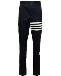 Thom Browne - Navy Blue Pants With 4 Bar Detail In Cotton Man - Lyst