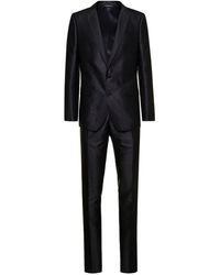 Dolce & Gabbana - 'martini' Black Single-brested Tuxedo Suit In Silk Lamé Jacquard Man - Lyst