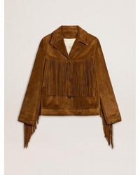 Golden Goose - Tobacco-Colored Suede Jacket With Fringes - Lyst