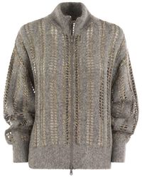 Brunello Cucinelli - Wool And Mohair Cardigan With Mesh Workmanship - Lyst