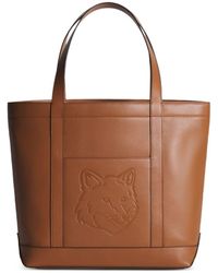 Maison Kitsuné - Fox Head Leather Medium Tote - Lyst