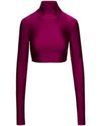ANDAMANE - 'orchid' Bordeaux Turtleneck Crop Top In Stretch Polyamide Woman - Lyst