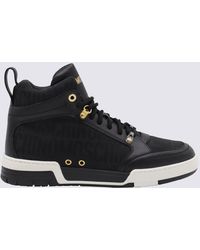 Moschino - Black Leather And Canvas Monogram Jacquard High Top Sneakers - Lyst