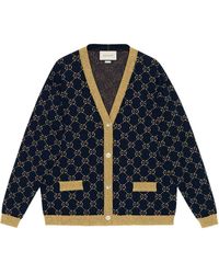 Gucci - Monogram-pattern Ribbed-trim Cotton-blend Knitted Cardigan - Lyst