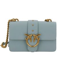 Pinko - 'mini Love Bag Icon' Light Blue Shoulder Bag With Logo Patch In Smooth Leather Woman - Lyst