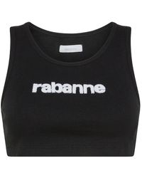 Rabanne - Cropped Ribbed Stretch Cotton Top With Logo - Lyst