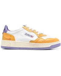 Autry - Color-block Yellow And Purple 'medalist' Low Top Sneakers In Cow Leather - Lyst