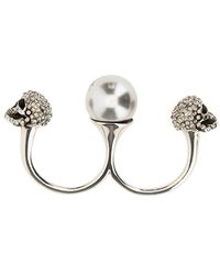 Alexander McQueen - Antiqued Double Pearl Skull Ring - Lyst