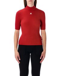Courreges - Rib-Knit Short-Sleeve Sweater - Lyst
