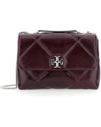 Tory Burch - 'Kira Diamond' Bordeaux Quilted Shoulder Bag With Chain-Link Shoulder Strap And Logo Plaque On The Front - Lyst
