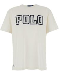 Polo Ralph Lauren - Crewneck T-Shirt With Logo Lettering On The Fornt And Pony Embroidery On The Front - Lyst