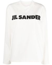 Jil Sander - Crew Neck Long Sleeves T-Shirt With Ribbed Collar And Printed Logo On The Front - Lyst