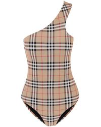 Burberry - Check One-shoulder One-piece Swimsuit - Lyst
