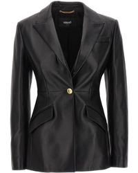 Versace - Single-breasted Leather Blazer Jackets - Lyst