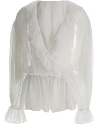 Dolce & Gabbana - Cropped Blouse With Ruffles Trim - Lyst
